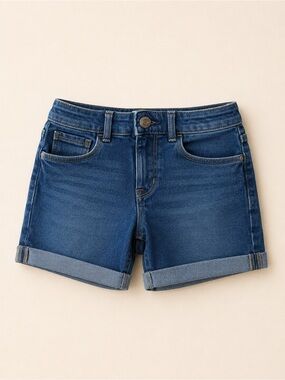 GAP Stretch Midi Dark Blue Rolled-Hem Denim Shorts / Casual Youth Summer Clothes